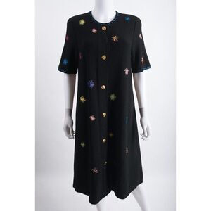 Vintage Alnoral Spokavicius Dress M Black Knit Multicolor Bursts & Buttons 80's